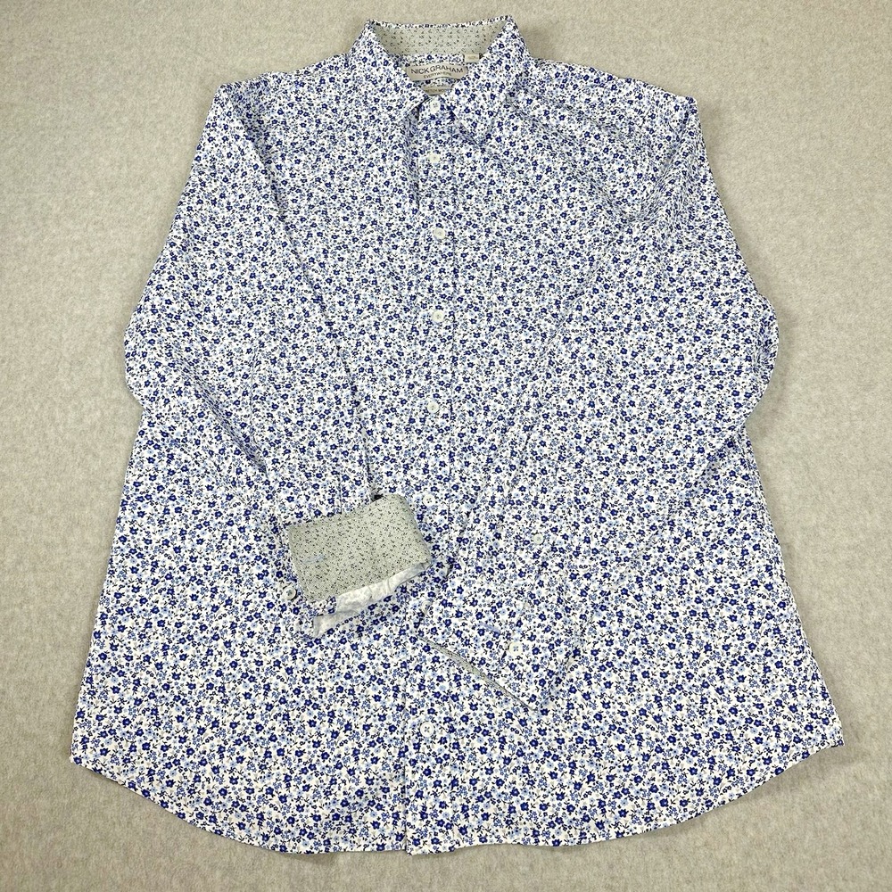 Nick Graham Men's Stretch Modern Fit Long Sleeve Flower Print Button Up sz XL